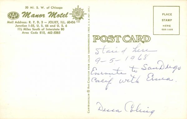 Joliet Illinois Manor Motel Route 66 Vintage Postcard JE229926 - Image 2