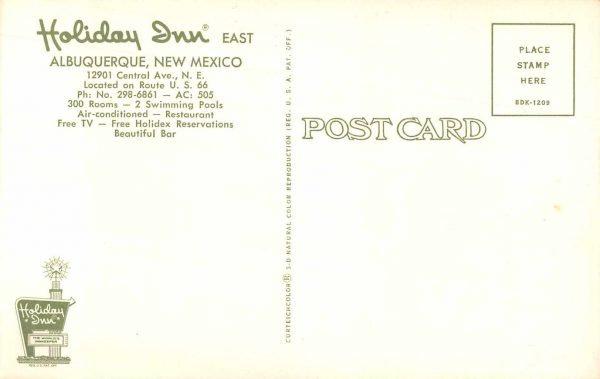 Albuqueque New Mexico Holiday Inn East Route 66 Vintage Postcard JE229928 - Image 2