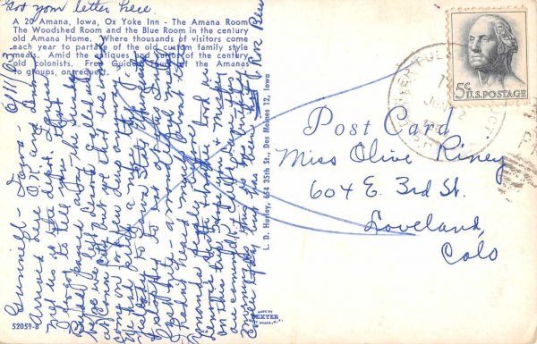Amana Iowa Ox-Yoke Inn and Restaurant Vintage Postcard JE229938 - Image 2