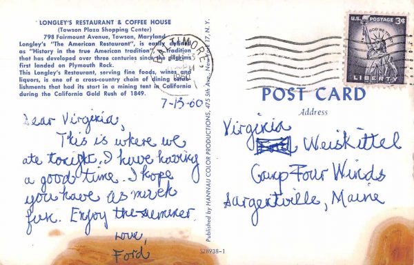 Towson Maryland Longley's Restaurant and Coffee House Vintage Postcard JE229980 - Image 2