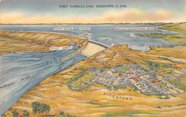 Pickstown South Dakota Fort Randall Dam Diagram Vintage Postcard JE229995