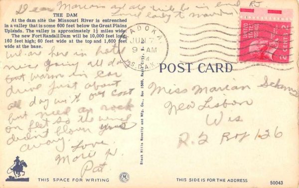 Pickstown South Dakota Fort Randall Dam Diagram Vintage Postcard JE229995 - Image 2
