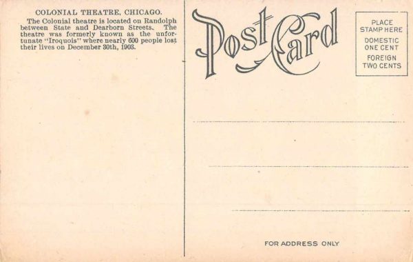 Chicago Illinois Colonial Theatre Entrance Vintage Postcard JE359004 - Image 2