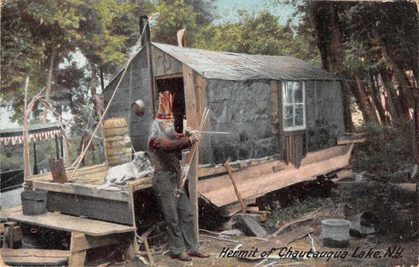 Chautauqua Lake New York Hermit with Dog Vintage Postcard JE359014
