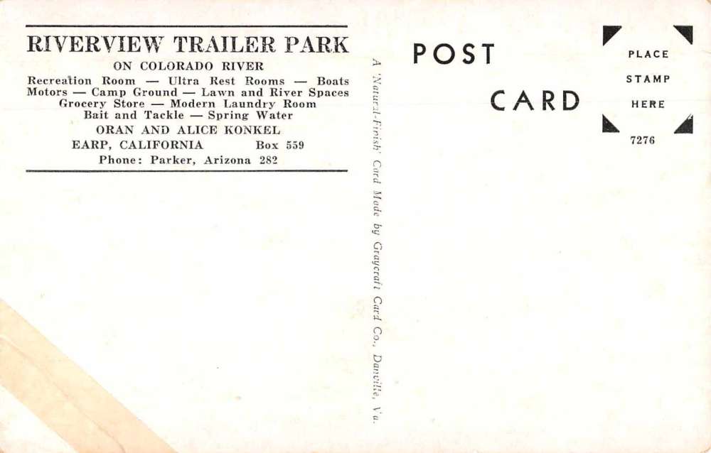 Earp California Riverview Trailer Park Scenic View Vintage Postcard JE359029 - Image 2