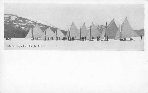 Eagle Lake Winter Sport Ice Sailing Vintage Postcard JE359119
