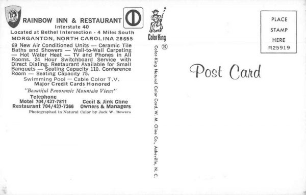 Morganton North Carolina Rainbow Inn and Restaurant Vintage Postcard JE359123 - Image 2