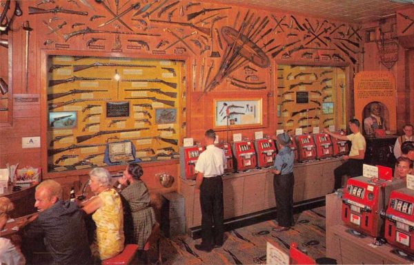 Reno Nevada Harold's Club Gun Museum Slot Machines Bar Postcard JE359162