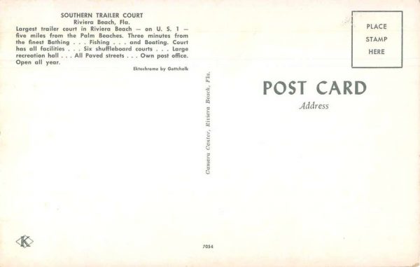 Riviera Beach Florida Southern Trailer Court Trailer Park Postcard JE359170 - Image 2