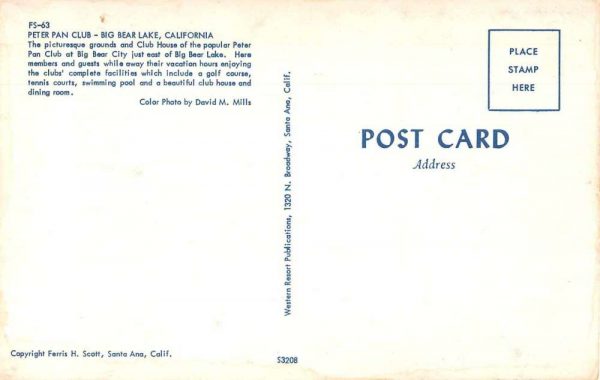 Big Bear Lake California Peter Pan Club Entrance Vintage Postcard JE359225 - Image 2