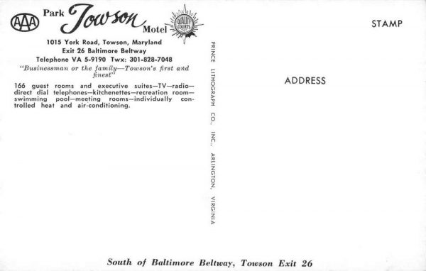 Towson Maryland Park Towson Motel Interior Vintage Postcard JE359236 - Image 2