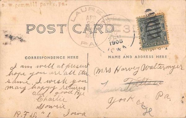 Men Horse Laurel Pennsylvania Doane Cancel Gowrie Iowa Real Photo PC JE359268 - Image 2