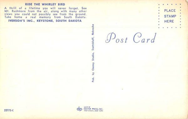 Keystone South Dakota Iverson's Helicopter Rides Ad Vintage Postcard JE359287 - Image 2
