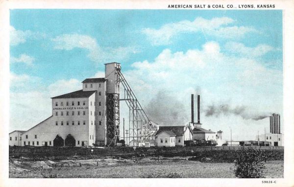 Lyons Kansas birds eye view American Salt & Coal Co antique pc ZA440808