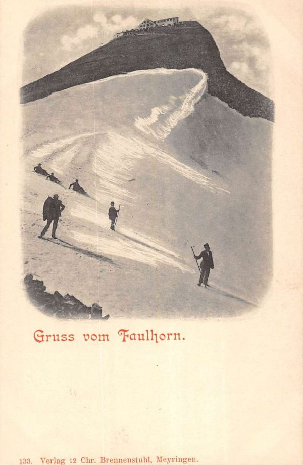 Switzerland Gruss vom Faulhorn skiers on mountain antique pc ZA440829