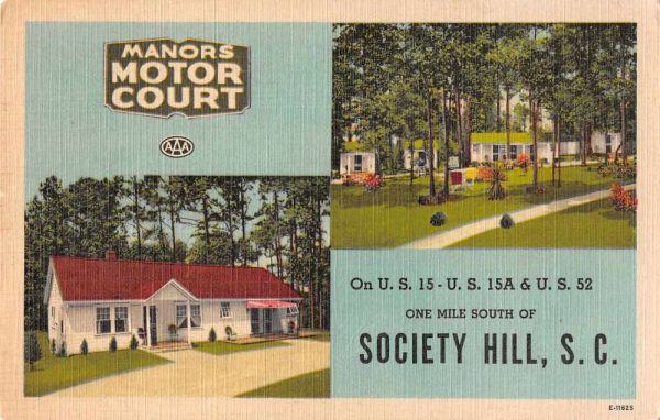 Society Hill South Carolina Manors Motor Court Vintage Postcard JE359334