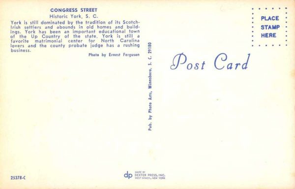 York South Carolina Congress Street Historic District Vintage Postcard JE359340 - Image 2