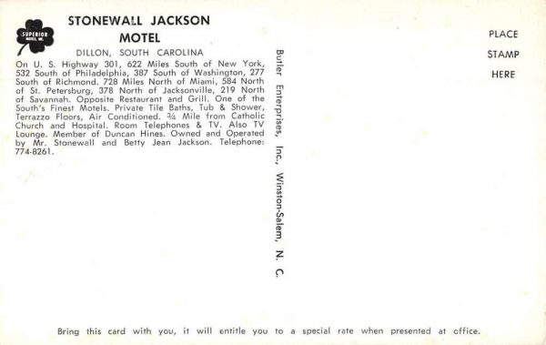 Dillon South Carolina Stonewall Jackson Motel Swimming Pool Postcard JE359346 - Image 2