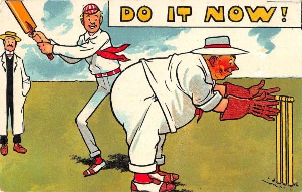 Greetings Cricket Sports Comic Humor Vintage Postcard JE359370