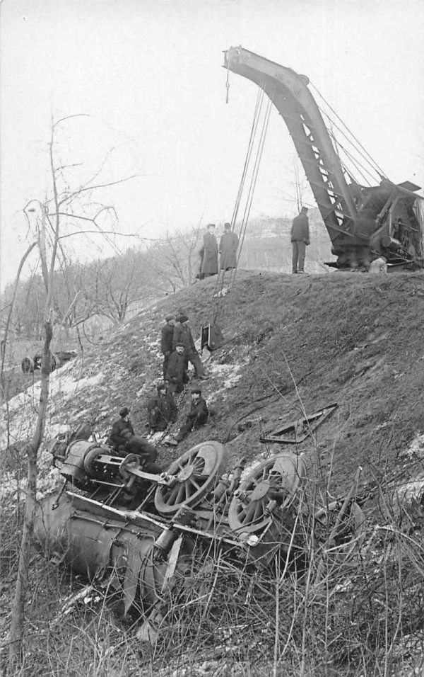 Train Wreck Crane Real Photo Vintage Postcard JE359422
