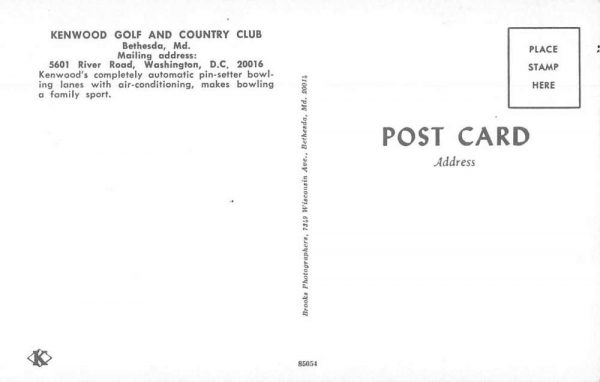 Bethesda Maryland Kenwood Gold and Country Club Bowling Postcard JE359467 - Image 2