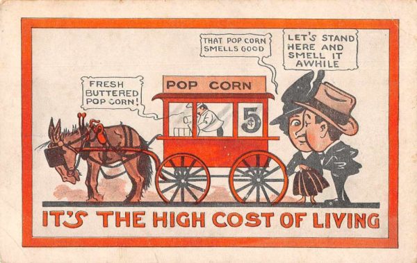 Greetings Comic "High Cost of Living" Popcorn Stand Horse Cart PC JE359477
