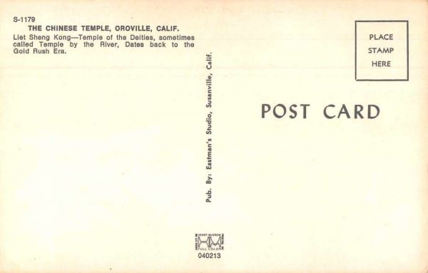 Oroville California The Chinese Temple Exterior Vintage Postcard JE359549 - Image 2