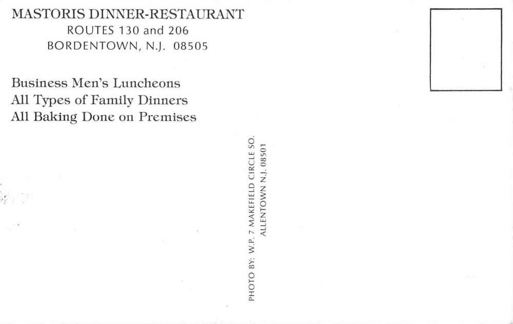 Bordentown New Jersey Mastoris Dinner Restaurant Vintage Postcard JE359570 - Image 2
