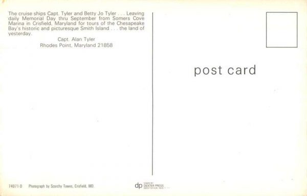 Rhodes Point Maryland Capt Alan Tyler Cruise Ships Vintage Postcard JE359572 - Image 2