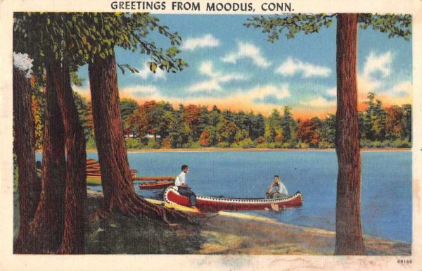 Moodus Connecticut Greetings Canoeing Vintage Postcard JE359580