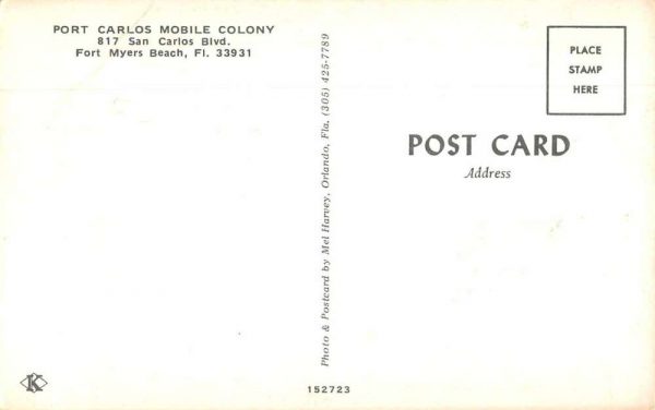 Fort Myers Beach Florida Port Carlos Mobile Colony Vintage Postcard JE359602 - Image 2