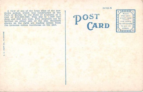 Mobile Alabama State Docks Piers A and B Vintage Postcard JE359625 - Image 2