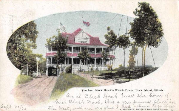 Rock Island Illinois Black Hawk Watch Tower The Inn Vintage Postcard JE359663