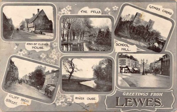 Lewes England Greetings Multiview Buildings Postcard JE359682