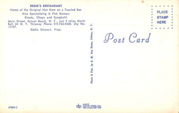 Sylvan Beach New York Eddie's Restaurant Diner Interior Postcard JE359709 - Image 2