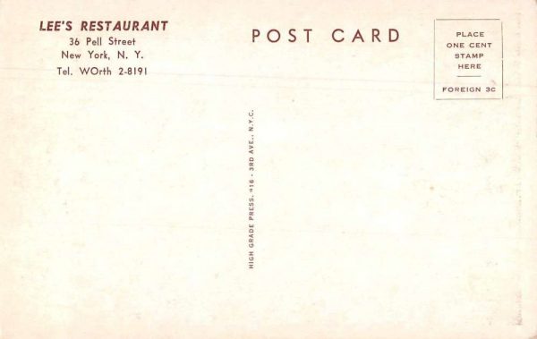 Chinatown New York Lee's Restaurant Chinese Restaurant Vintage Postcard JE359710 - Image 2