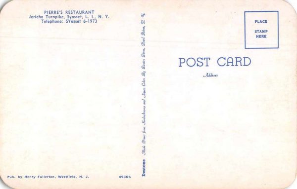 Syosset Long Island New York Pierre's Restaurant Exterior Postcard JE359714 - Image 2