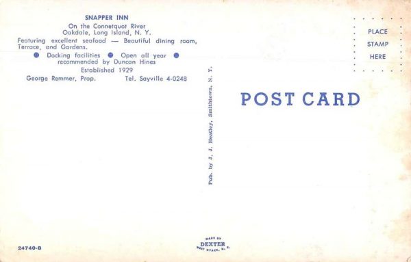Oakdale Long Island New York Snapper Inn Exterior Vintage Postcard JE359715 - Image 2