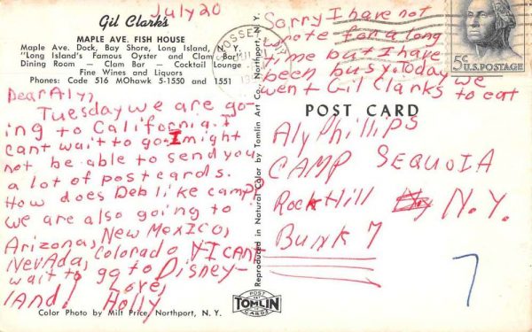 Bay Shore Long Island New York Gil Clark's Oyster Restaurant Postcard JE359716 - Image 2
