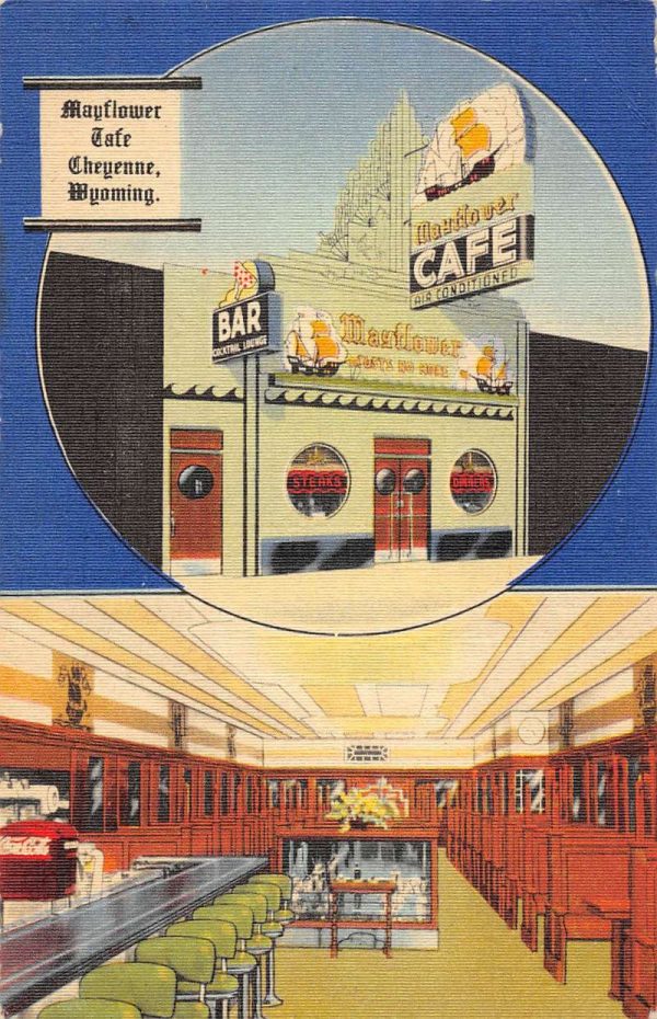 Cheyenne Wyoming multi-views Mayflower Cafe linen antique pc ZD549447