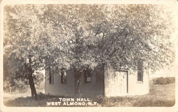 West Almond New York birds eye view old Town Hall bldg real photo pc ZD549458