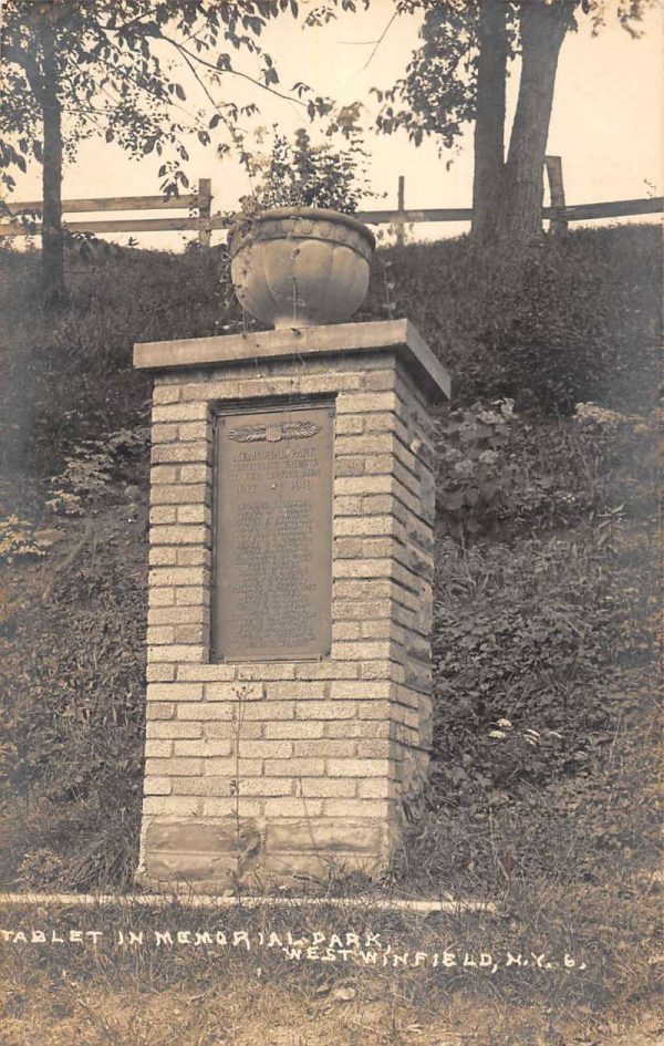 West Winfield New York scenic view tablet Memorial Park real photo pc ZD549461