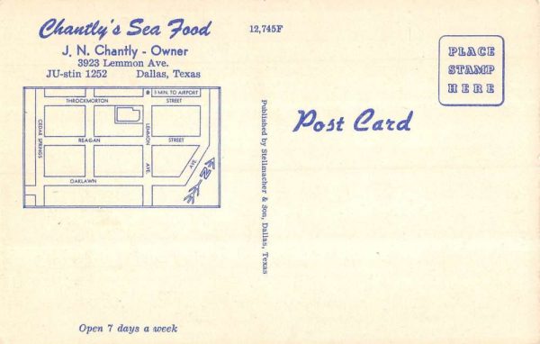 Dallas Texas view of Chantly's Sea Food restaurant antique pc ZD549490 - Image 2