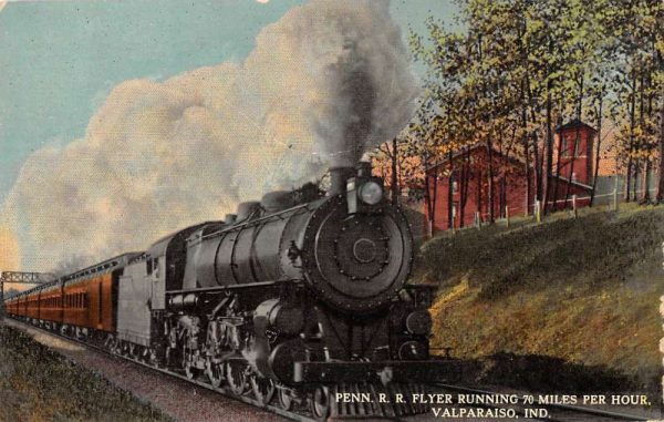 Valparaiso Indiana view of Penn R. R. Flyer train antique pc ZD549491
