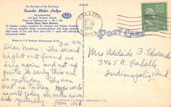 Santa Rosa New Mexico multi-views Rancho Motor Lodge linen antique pc ZD549497 - Image 2