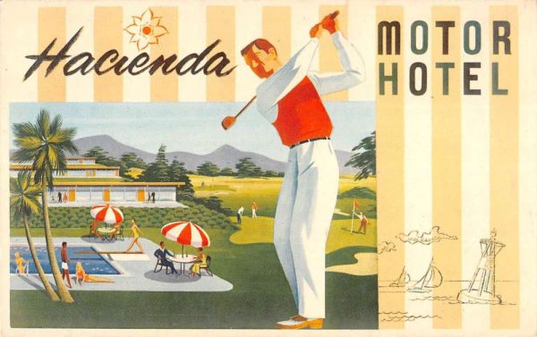 San Pedro California view of golfer Hacienda Motor Hotel antique pc ZD549510