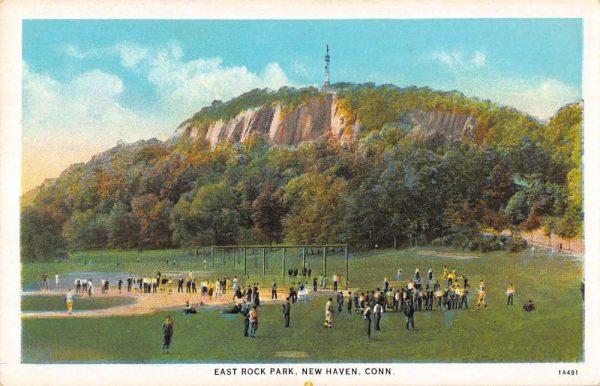 New Haven Connecticut view of visitors at East Rock Park antique pc ZD549512