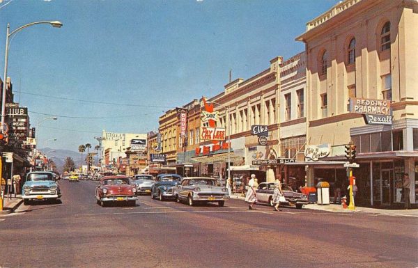 Redding California street scene business district vintage pc ZD549534
