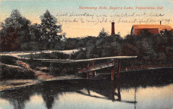 Valparaiso Indiana scenic view swimming hole Sager's Lake antique pc ZD549541