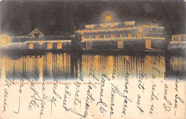 South Haven Michigan night scene Bunkley-Williams Pavilion antique pc ZD549555